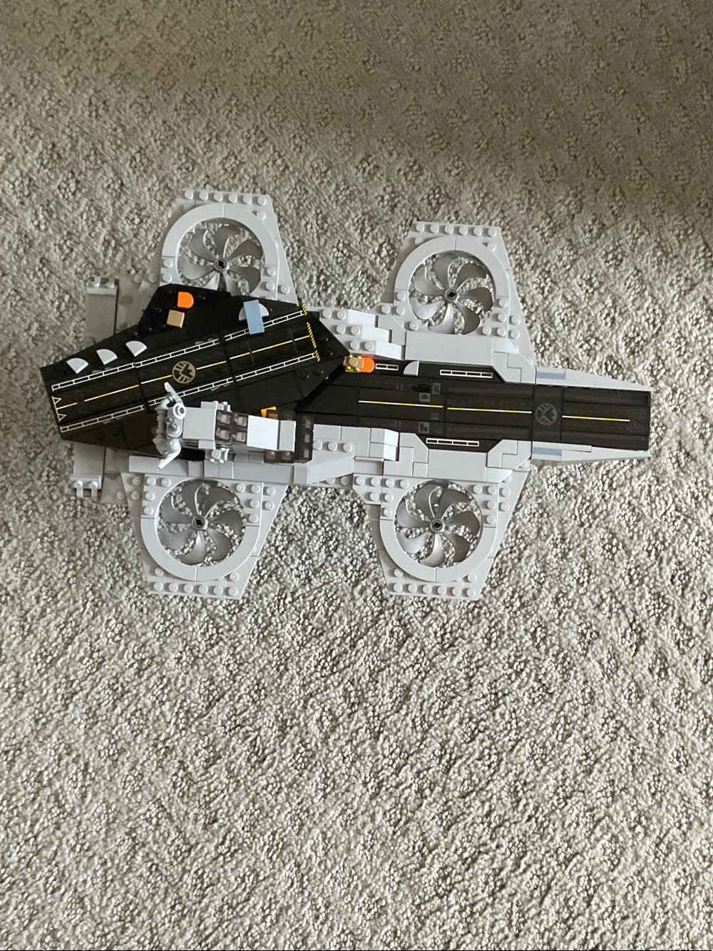 Lego S.H.I.E.L.D. Helicarrier Model in Gray and Black with Orange Accents